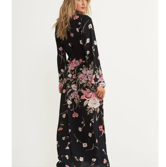 Billabong Desi Kimono Maxi Dress V Neck Button Front Floral Print Black Med NWT - Picture 15 of 16